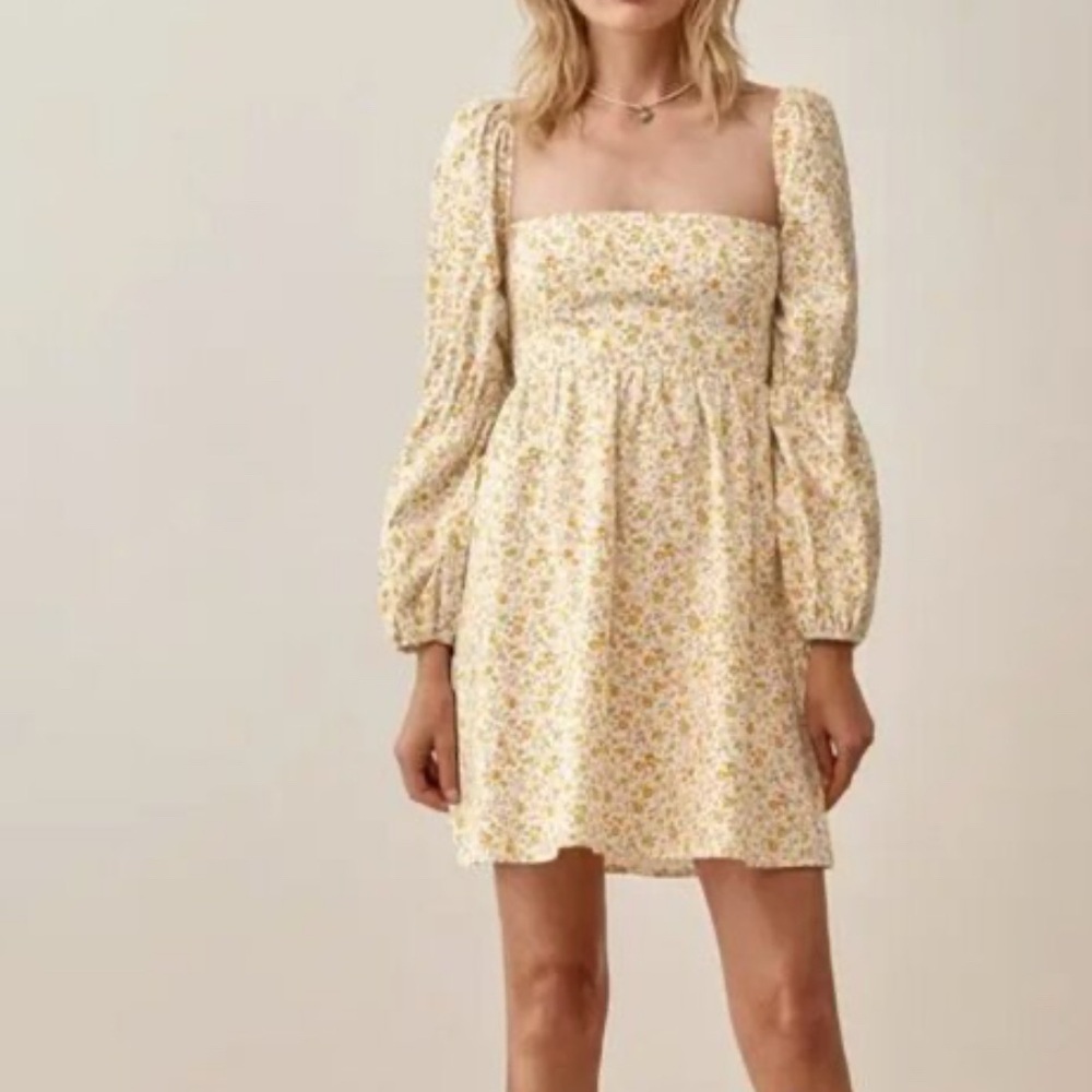 Reformation Yellow Ditsy Floral Mini Dress- Size 4